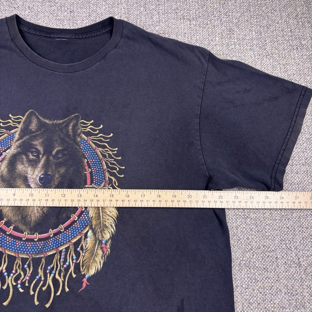 Y2K Wolf Dreamcatcher Graphic T Shirt XL Native American Nature Black VTG - Picture 4 of 7